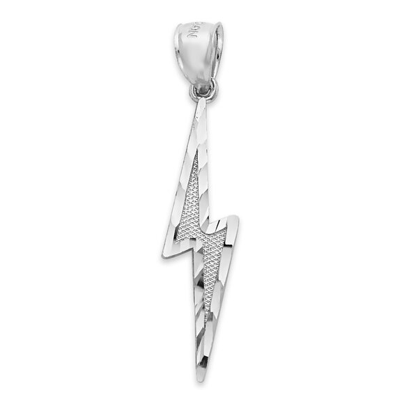 Solid 14k White Lightning Bolt Pendant - Silver Necklace Thunderbolt Charm - Picture 1 of 5